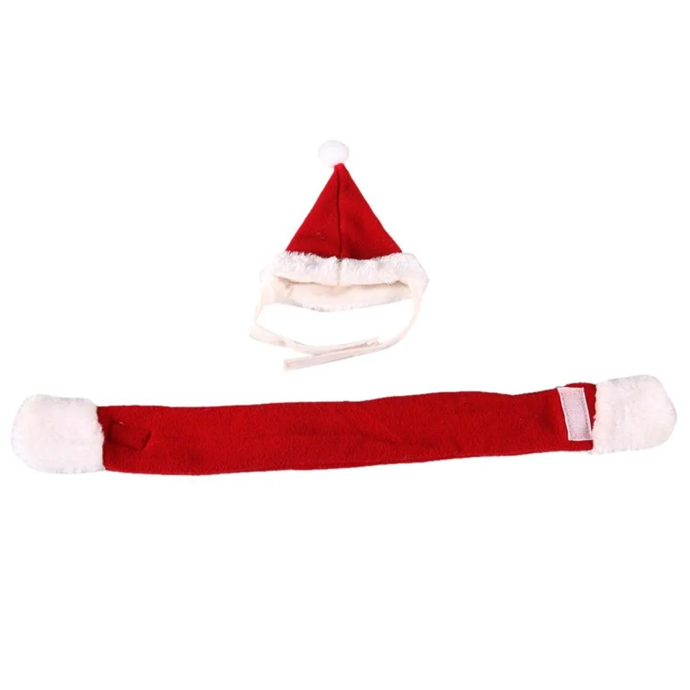 2pcs Pet Cat Dog Santa Hat Scarf Christmas Xmas Red Holiday Costume