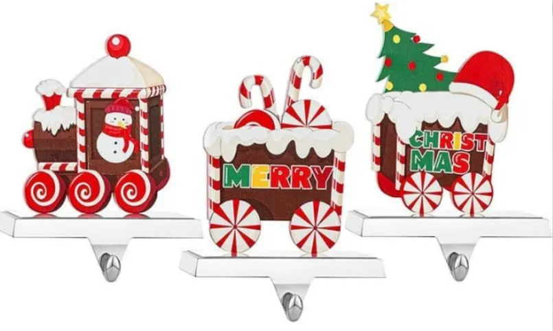 3 Pcs Candy Train Christmas Stocking Holders for Mantle