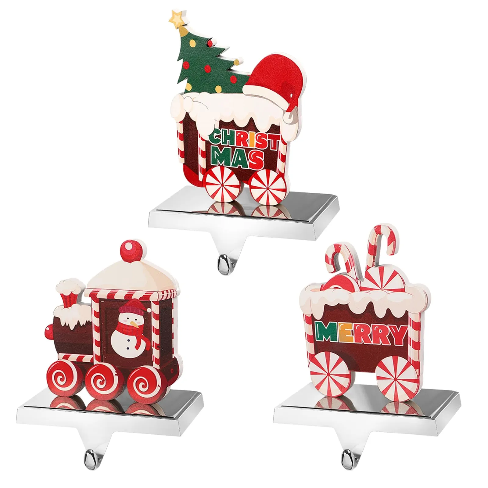 3 Pcs Candy Train Christmas Stocking Holders for Mantle