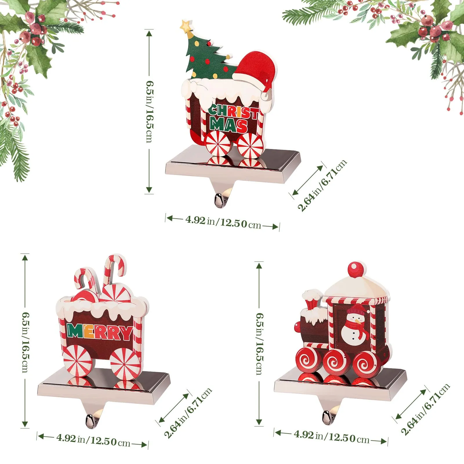 3 Pcs Candy Train Christmas Stocking Holders for Mantle