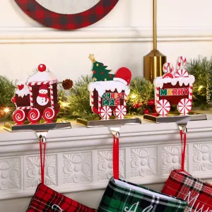 3 Pcs Candy Train Christmas Stocking Holders for Mantle