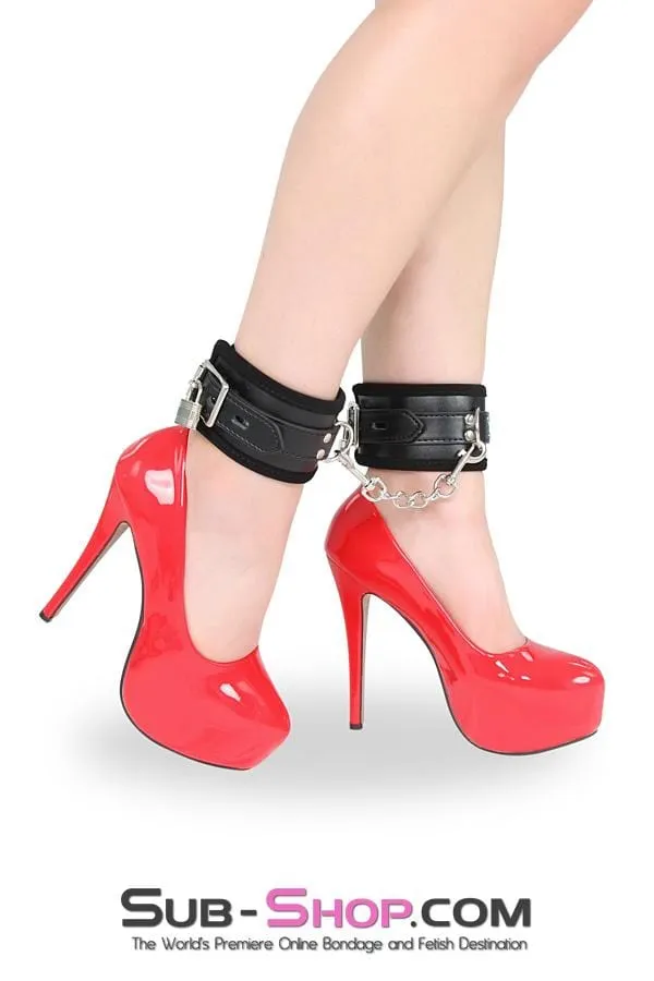 8973DL      Cozy Up Locking Lined Bondage Ankle Cuffs with Connection Chain