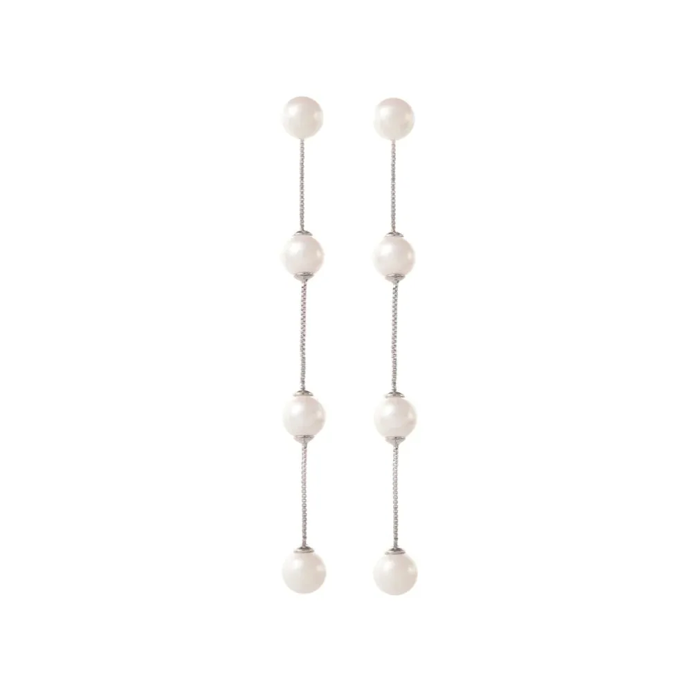 Amélie George IMOGEN - LONG PEARL CHAIN WEDDING EARRINGS - SILVER