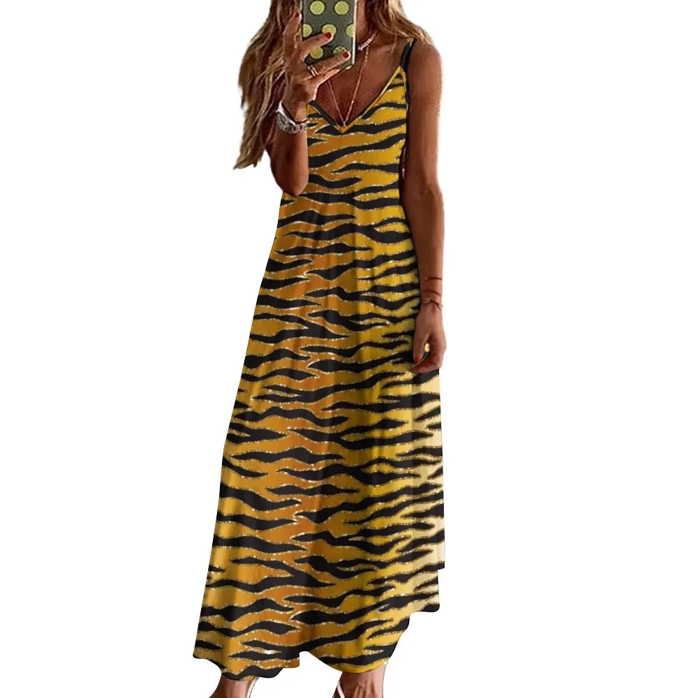 Animal Print Spaghetti Strap Ankle-Length Dress Long dress