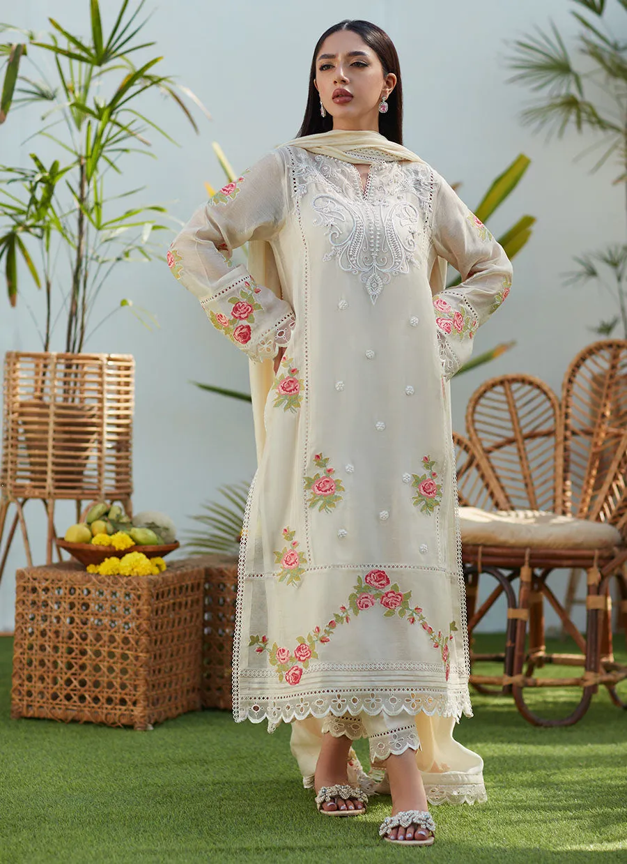 April Ivory Cross Stitch Cotton Net Shirt and Dupatta