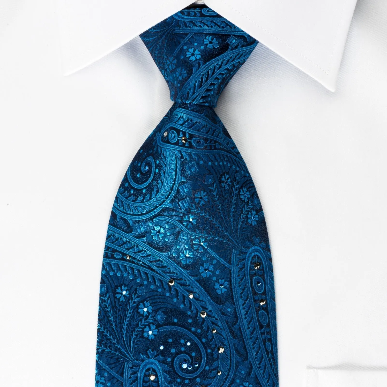 Aquascutum Silk Tie Paisley On Blue With Crystal Rhinestones