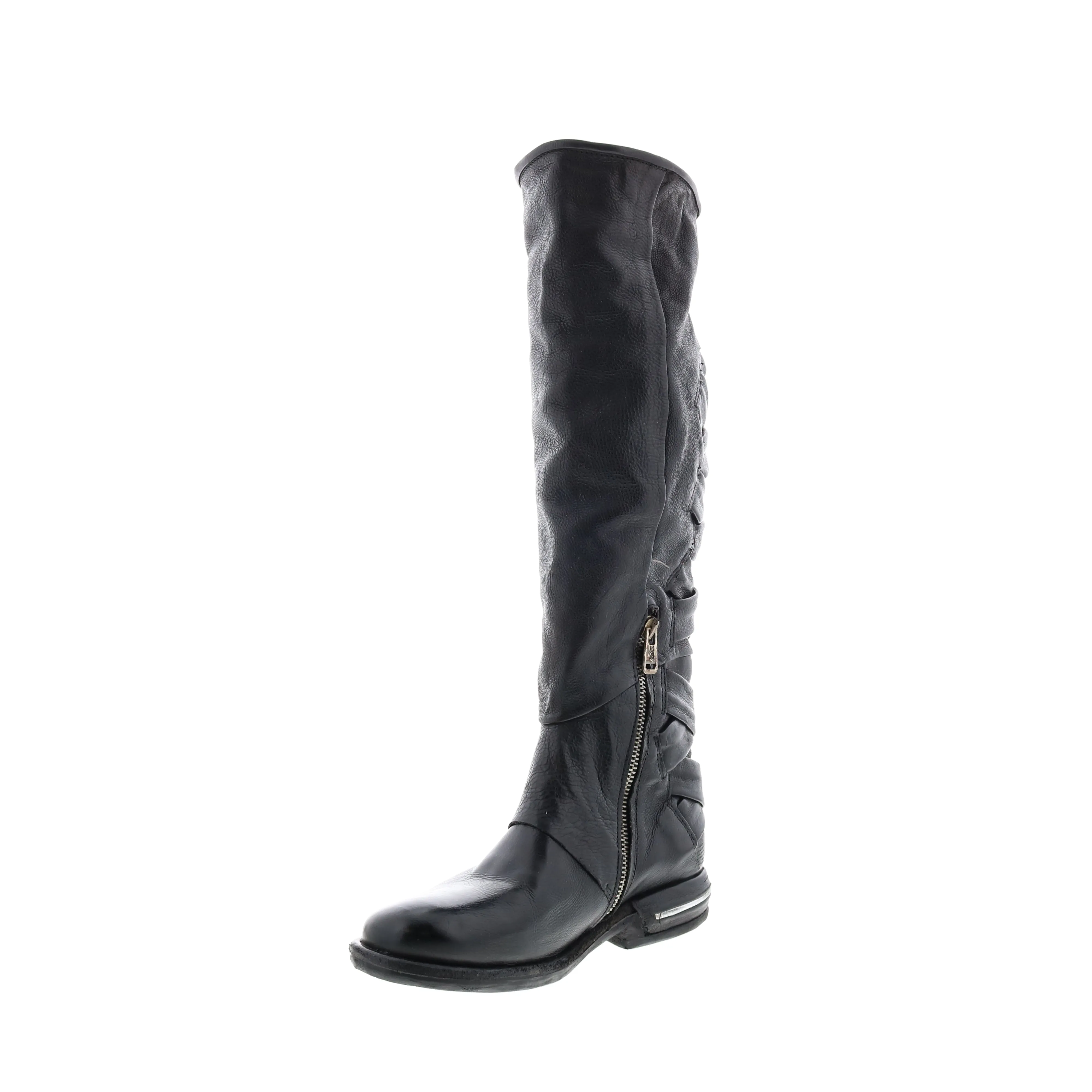 A.S.98 Teagan 516317-101 Womens Black Leather Zipper Knee High Boots