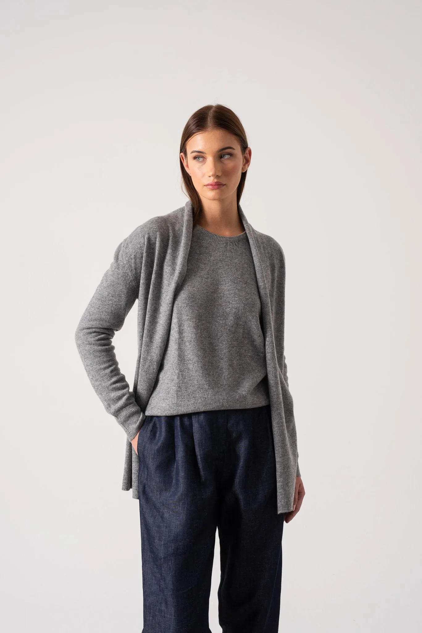 Aurea 100% Cashmere Cardigan Mélange Grey