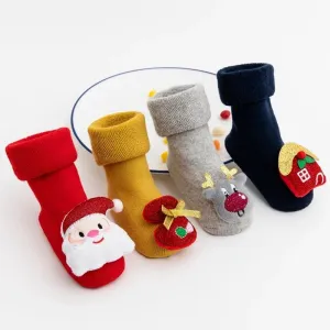 Baby Christmas Socks Winter Thick Terry Socks For Newborn Cartoon Santa Elk Anti Slip Floor Socks Keep Warm Kids Boys Girls Sock