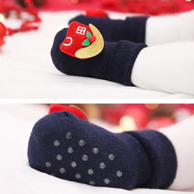 Baby Christmas Socks Winter Thick Terry Socks For Newborn Cartoon Santa Elk Anti Slip Floor Socks Keep Warm Kids Boys Girls Sock