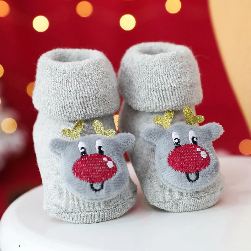 Baby Christmas Socks Winter Thick Terry Socks For Newborn Cartoon Santa Elk Anti Slip Floor Socks Keep Warm Kids Boys Girls Sock