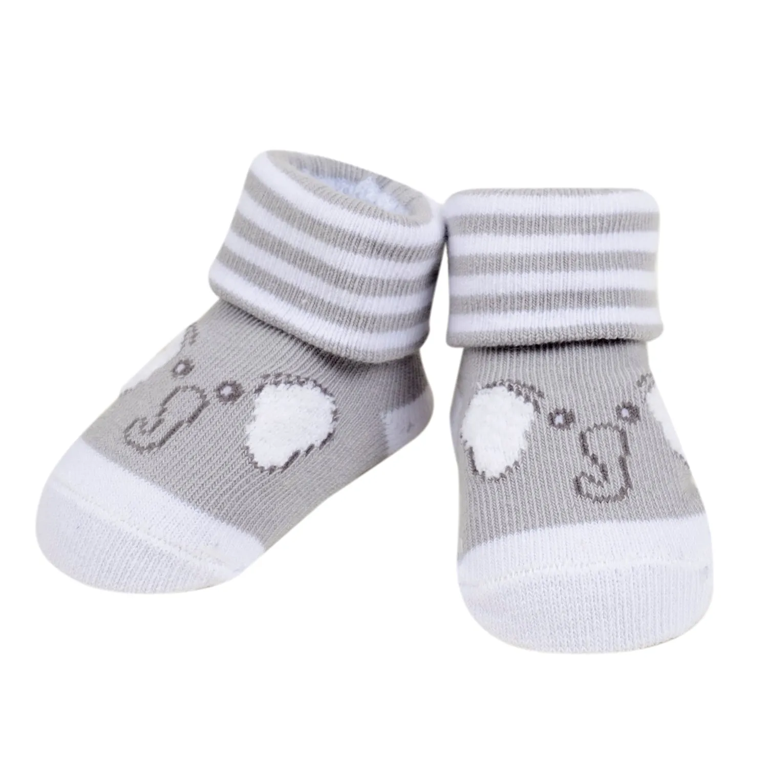 Baby Moo 3D Elephant Chick Cotton Ankle Length Infant Dress Up Walking Set of 2 Socks Booties - Beige