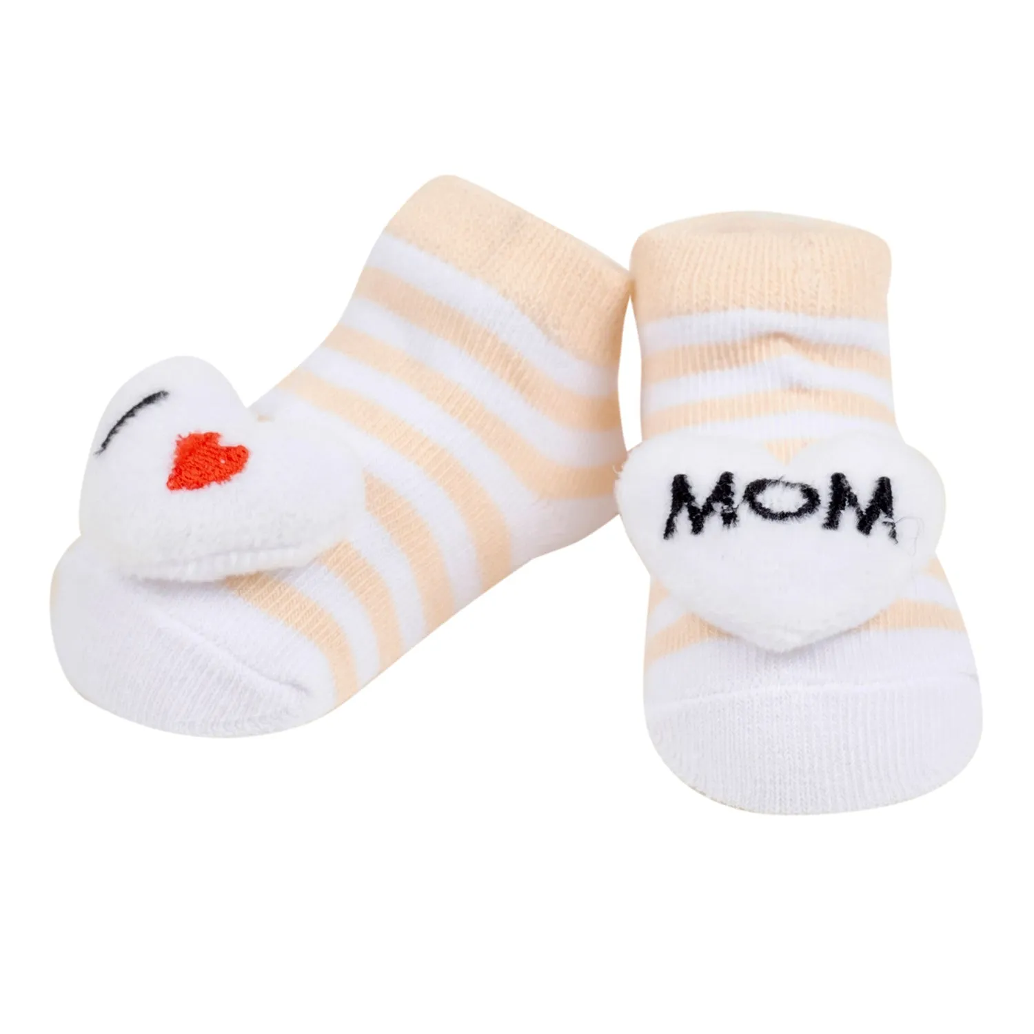 Baby Moo 3D I Love Mommy Daddy Cotton Ankle Length Fancy Infant Gift Set of 2 Socks Booties - Yellow, Grey