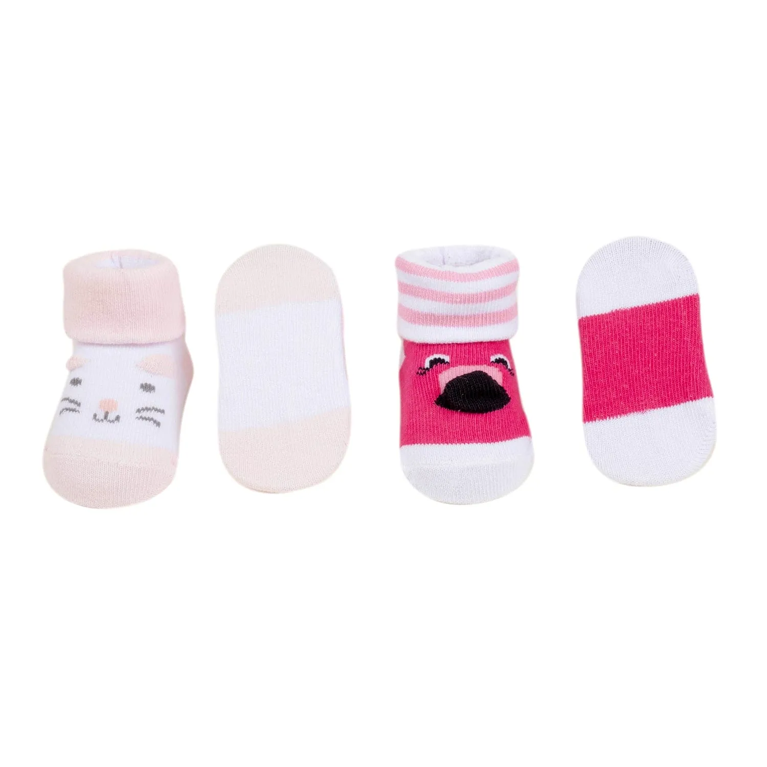 Baby Moo 3D Kitty Dog Cotton Ankle Length Infant Dress Up Walking Set of 2 Socks Booties - Pink