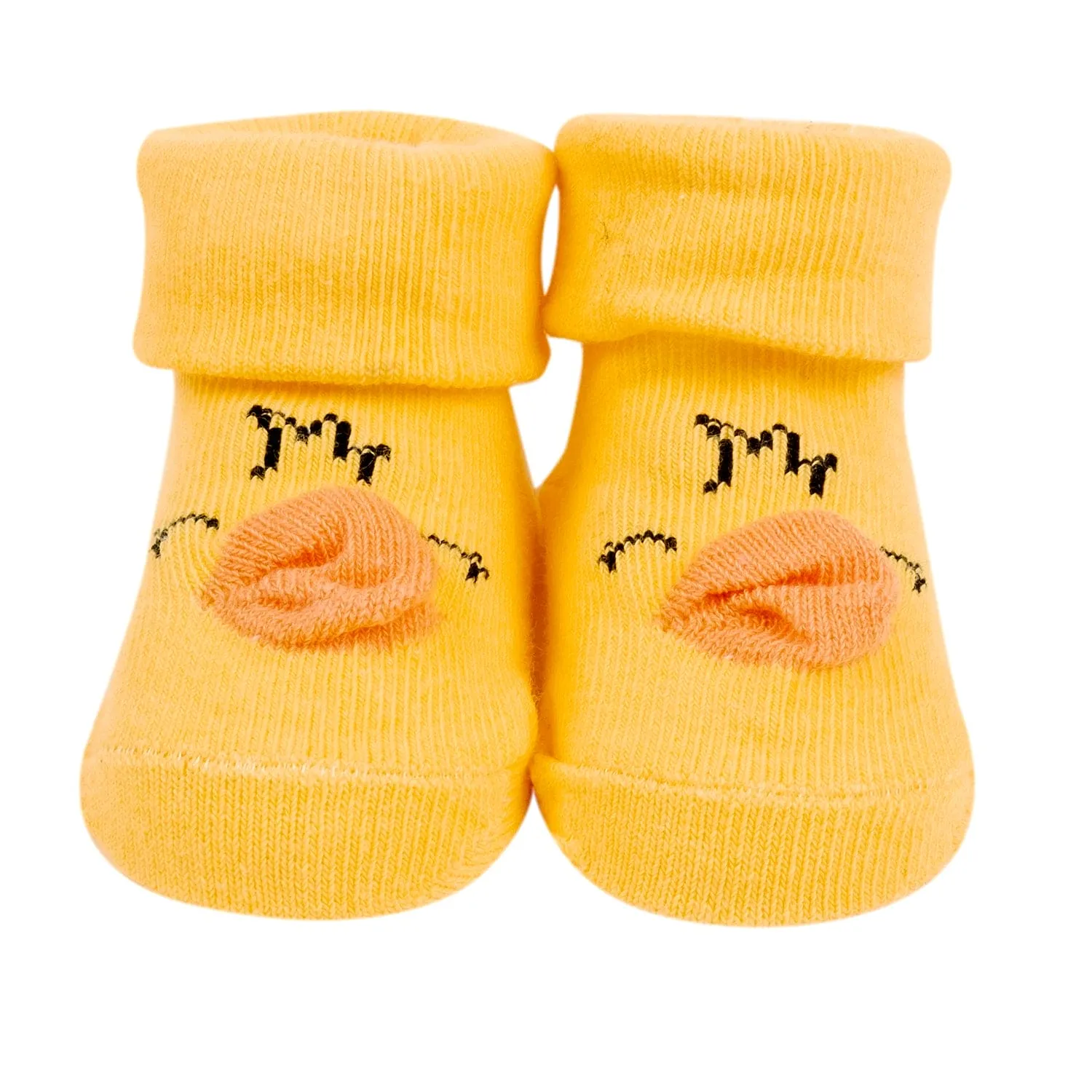 Baby Moo 3D Penguin Chick Cotton Ankle Length Infant Dress Up Walking Set of 2 Socks Booties - Yellow