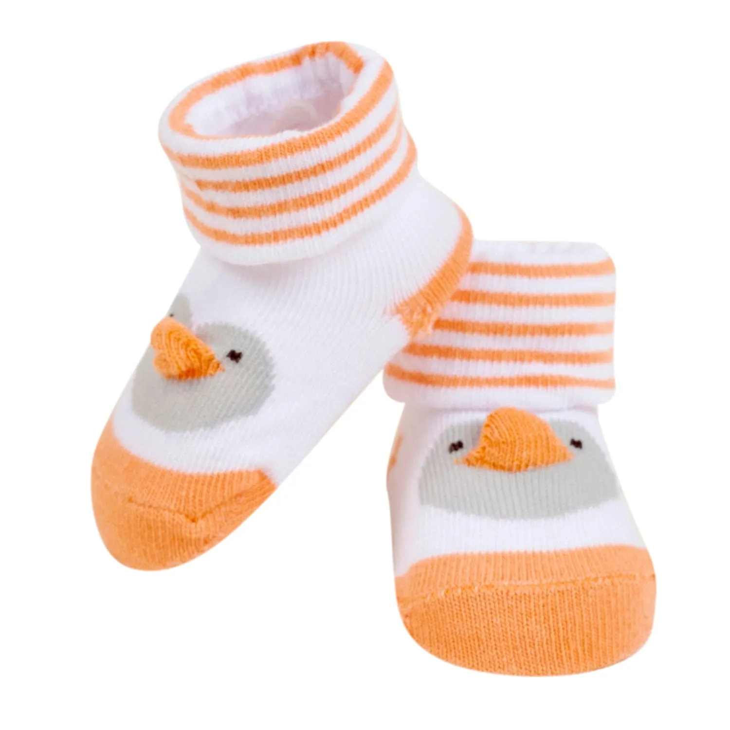 Baby Moo 3D Penguin Chick Cotton Ankle Length Infant Dress Up Walking Set of 2 Socks Booties - Yellow