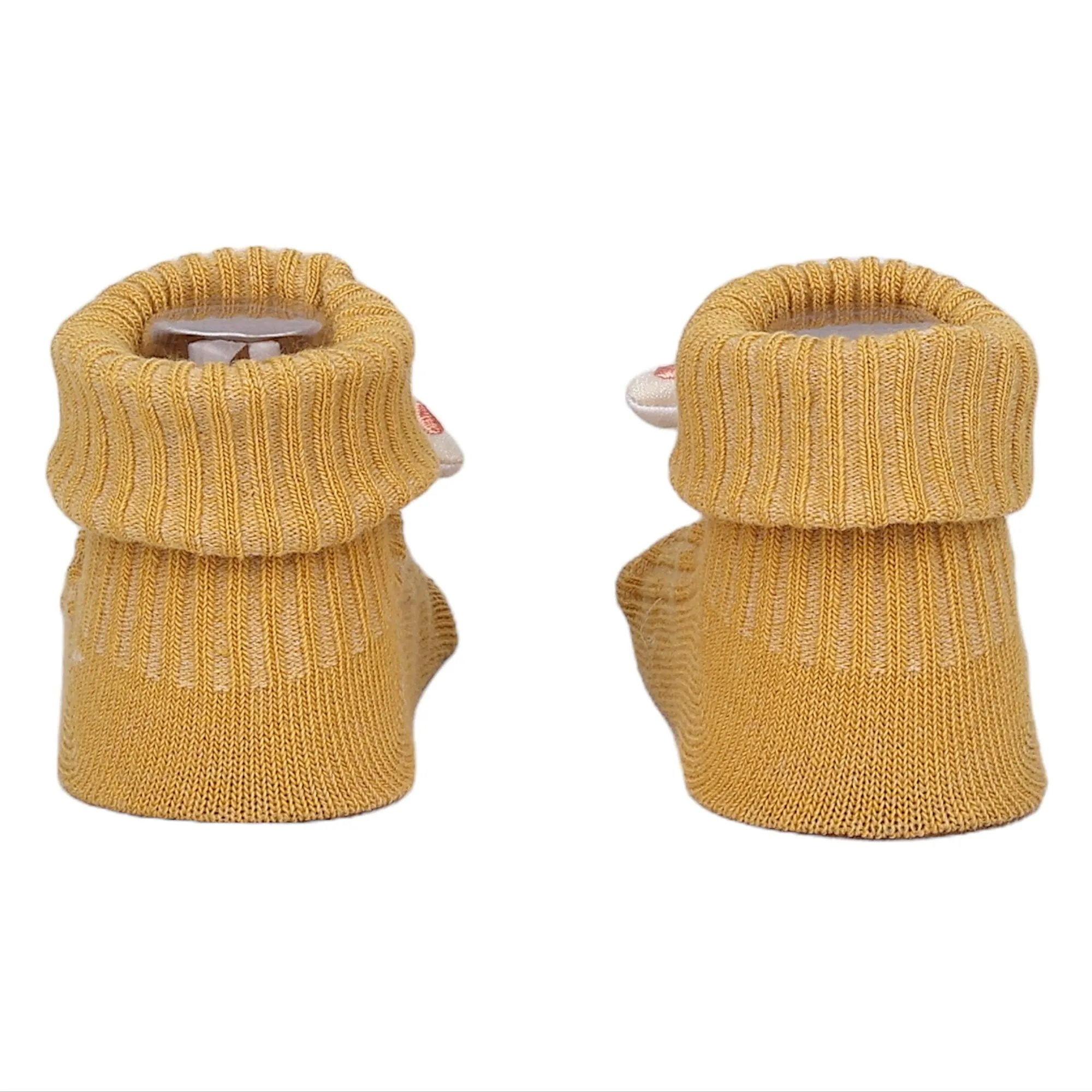 Baby Moo Animal 3D Rattle Anti-Skid Socks Booties Pack of 2 - Mustard, White