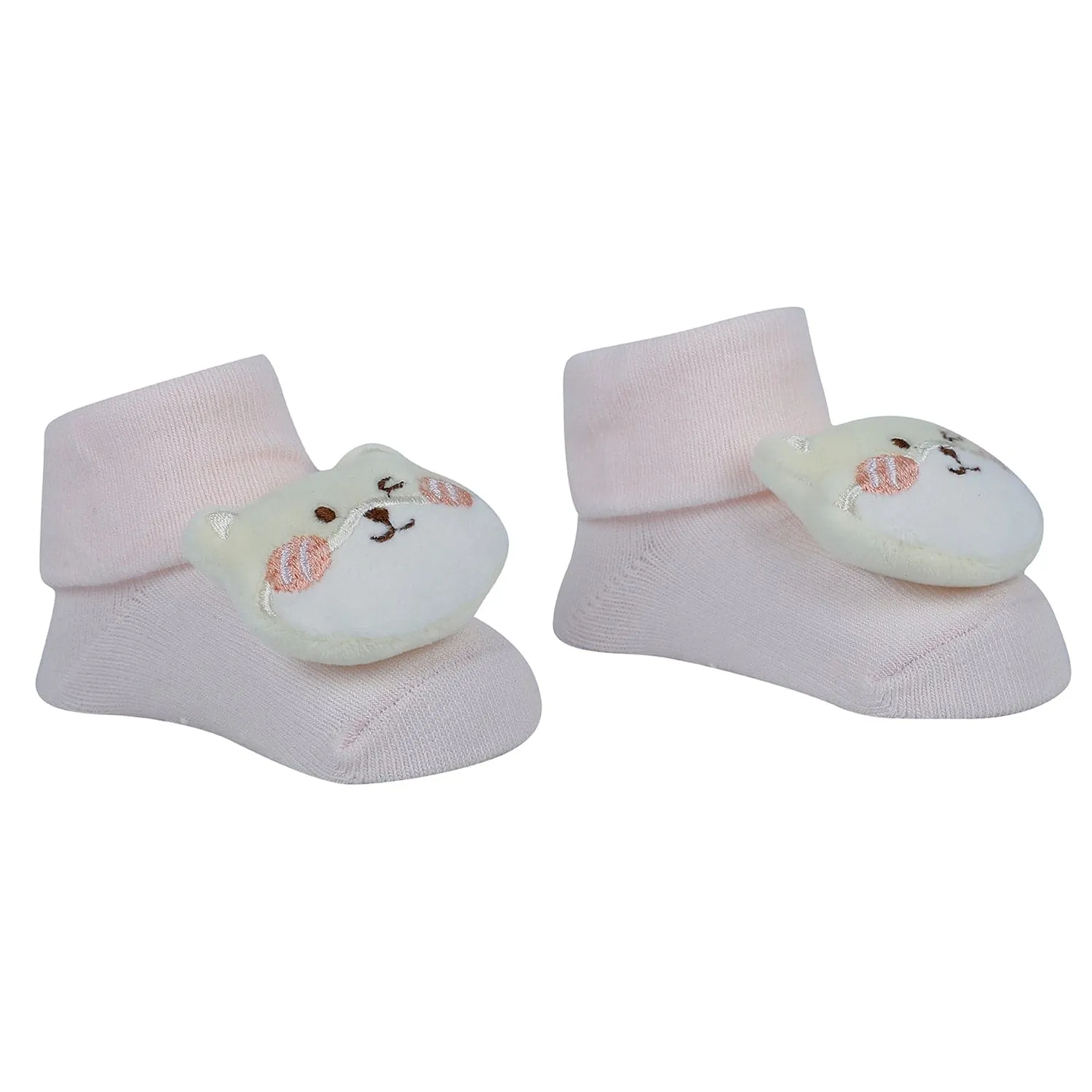 Baby Moo Bunny 3D Rattle Anti-Skid Socks Booties Pack of 6 - Pink