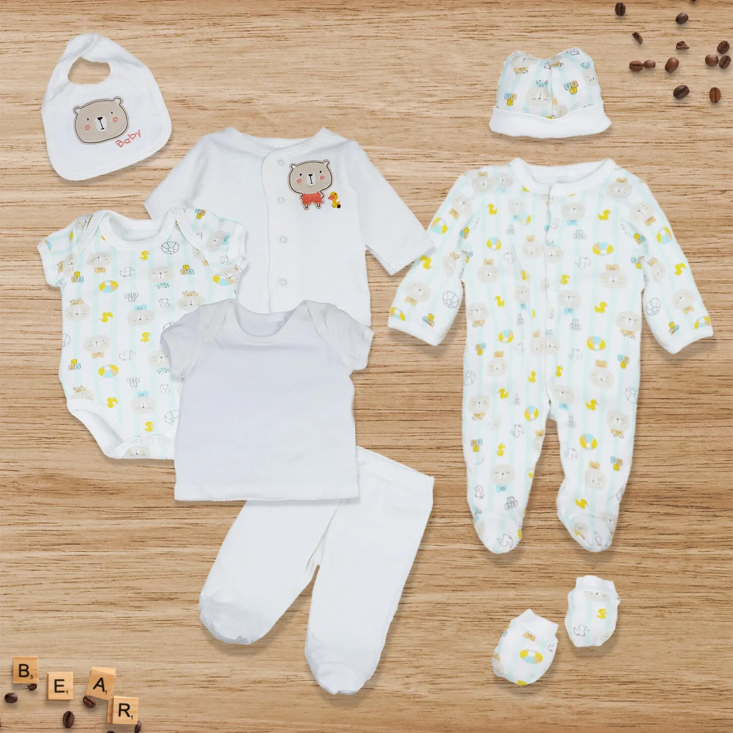 Baby Moo Cute Animal Embroidered Cotton Infant Essentials 8 pcs Romper Gift Set - White