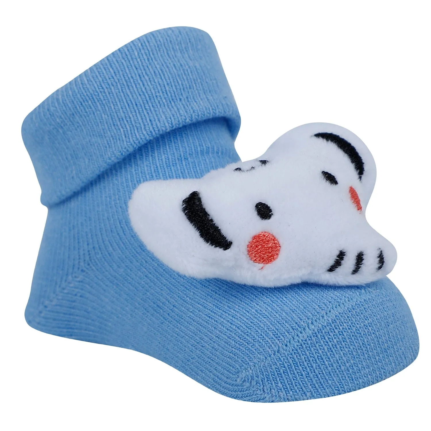 Baby Moo Elephant 3D Rattle Anti-Skid Socks Booties Pack of 2 - Blue, White