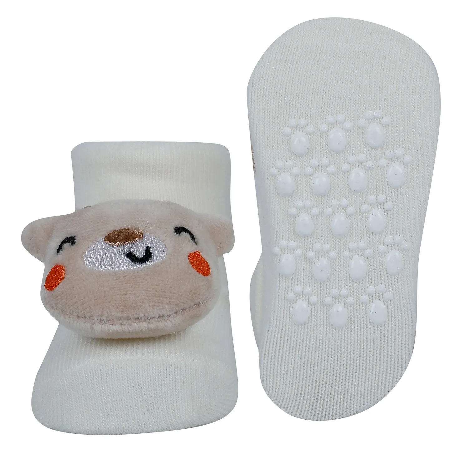 Baby Moo Elephant 3D Rattle Anti-Skid Socks Booties Pack of 2 - Blue, White