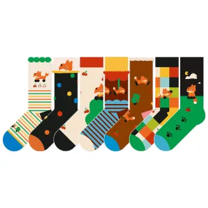 Beligogo 7-Pack Fashionable Vulpes Crew Socks for Men & Women