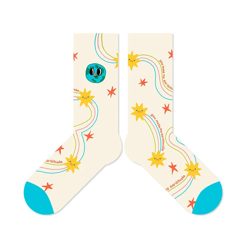 Beligogo Blissful 4-Pack Vibrant Cosmic Crew Socks for All Seasons