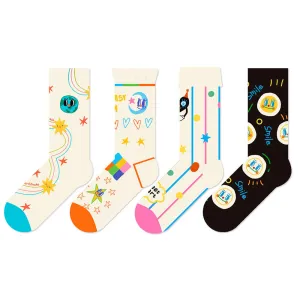 Beligogo Blissful 4-Pack Vibrant Cosmic Crew Socks for All Seasons