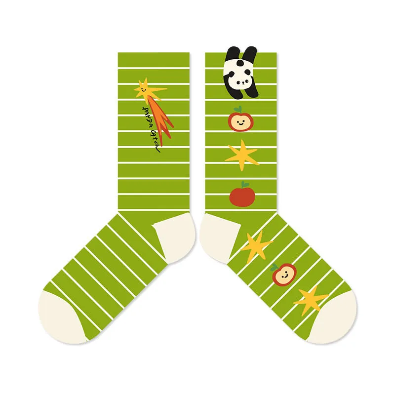 Beligogo Cozy Cartoon Panda & Striped Crew Socks: Soft, Breathable, Anti-Slip for Spring & Fall