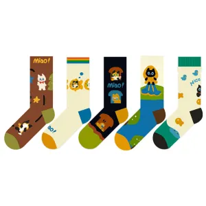 Beligogo Purrfect 5-Pack Adorable Kitten Crew Socks: Soft, Breathable Socks for Stylish Men & Women