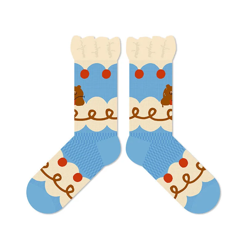 Beligogo Snuggly Blueberry Elephant & Choco Bear 5-Pack Women's Mid-Calf Socks