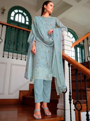 Belliza Cotton Linen Embroidered Unstitched Salwar Suit Set Grey