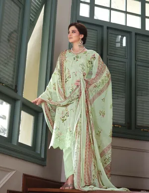 Belliza Cotton Linen Embroidered Unstitched Suit Green