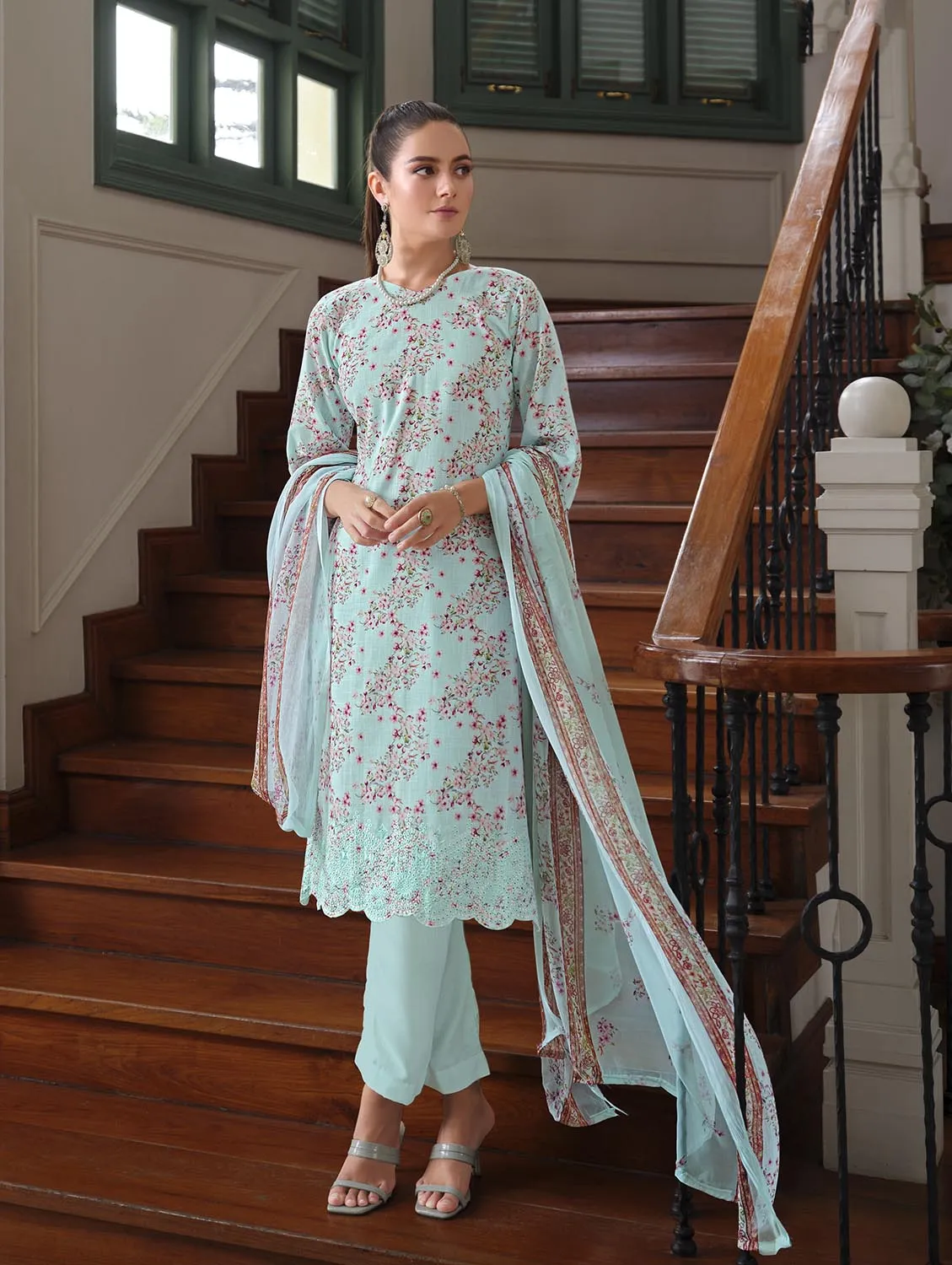 Belliza Cotton Linen Embroidered Unstitched Suit with Dupatta