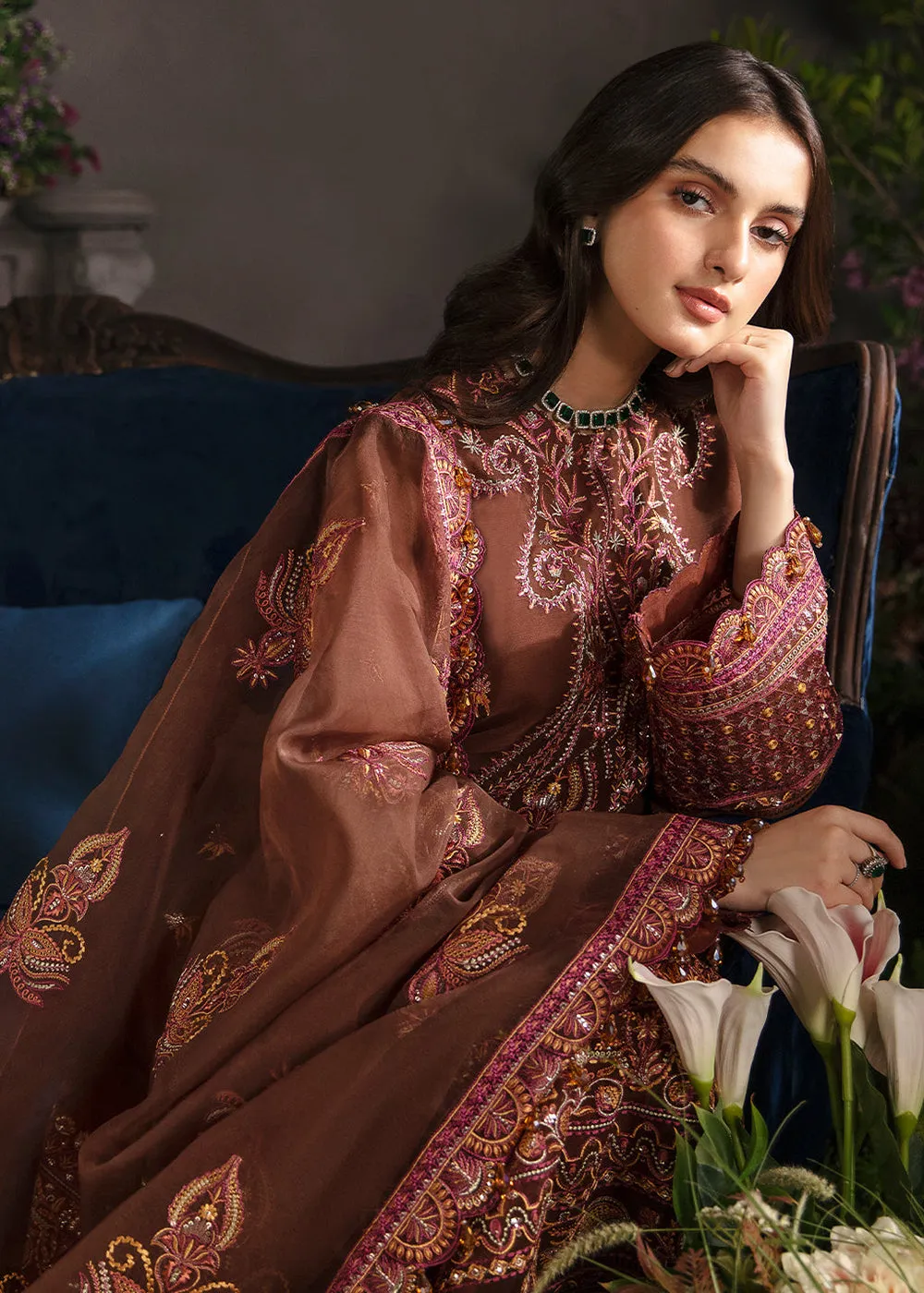 Brown Pakistani Palazzo Suit - Afrozeh La Fuchsia Formals '23 - Mahogany