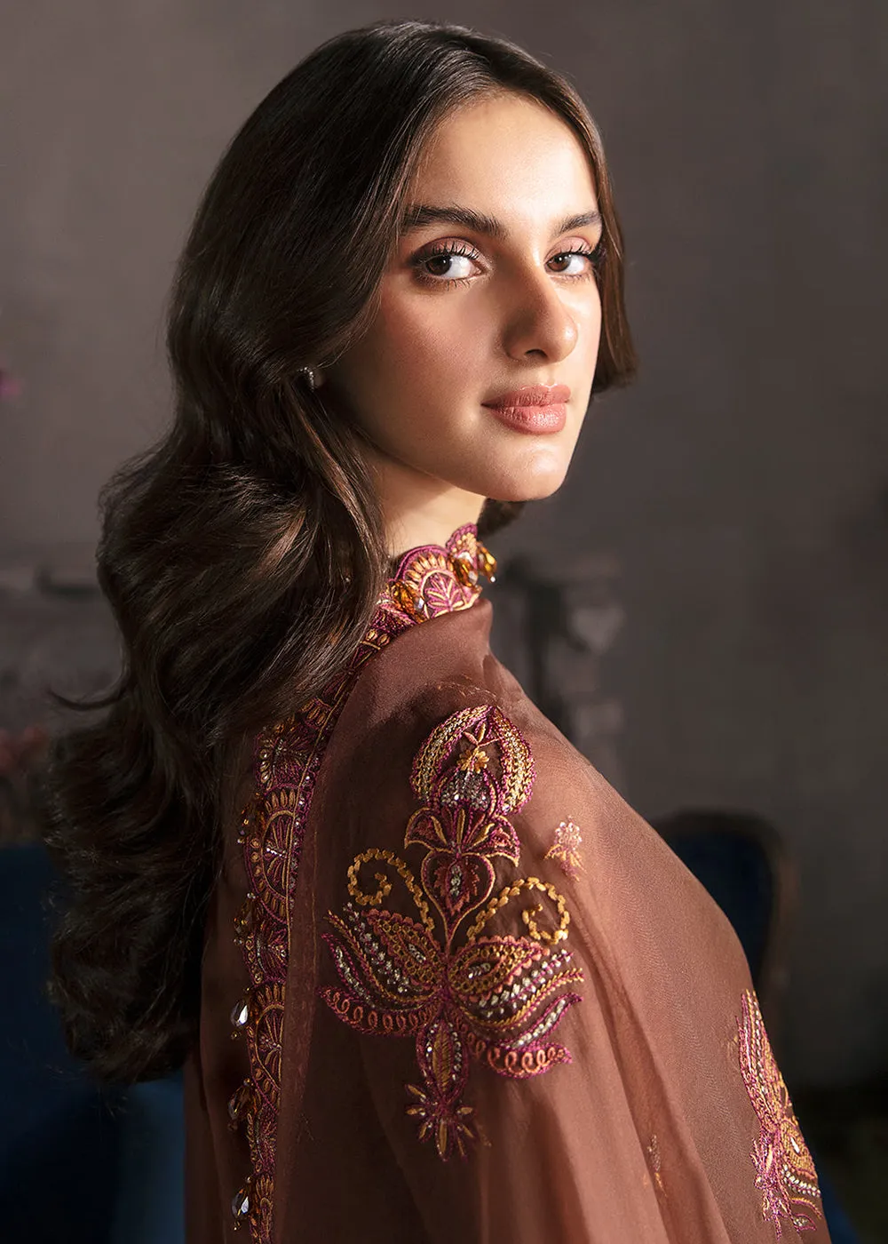 Brown Pakistani Palazzo Suit - Afrozeh La Fuchsia Formals '23 - Mahogany