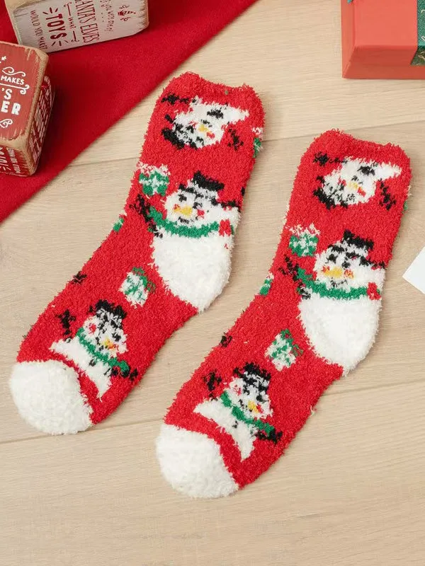 Cartoon Printed Contrast Color Keep Warm Velvet Socks Accessories