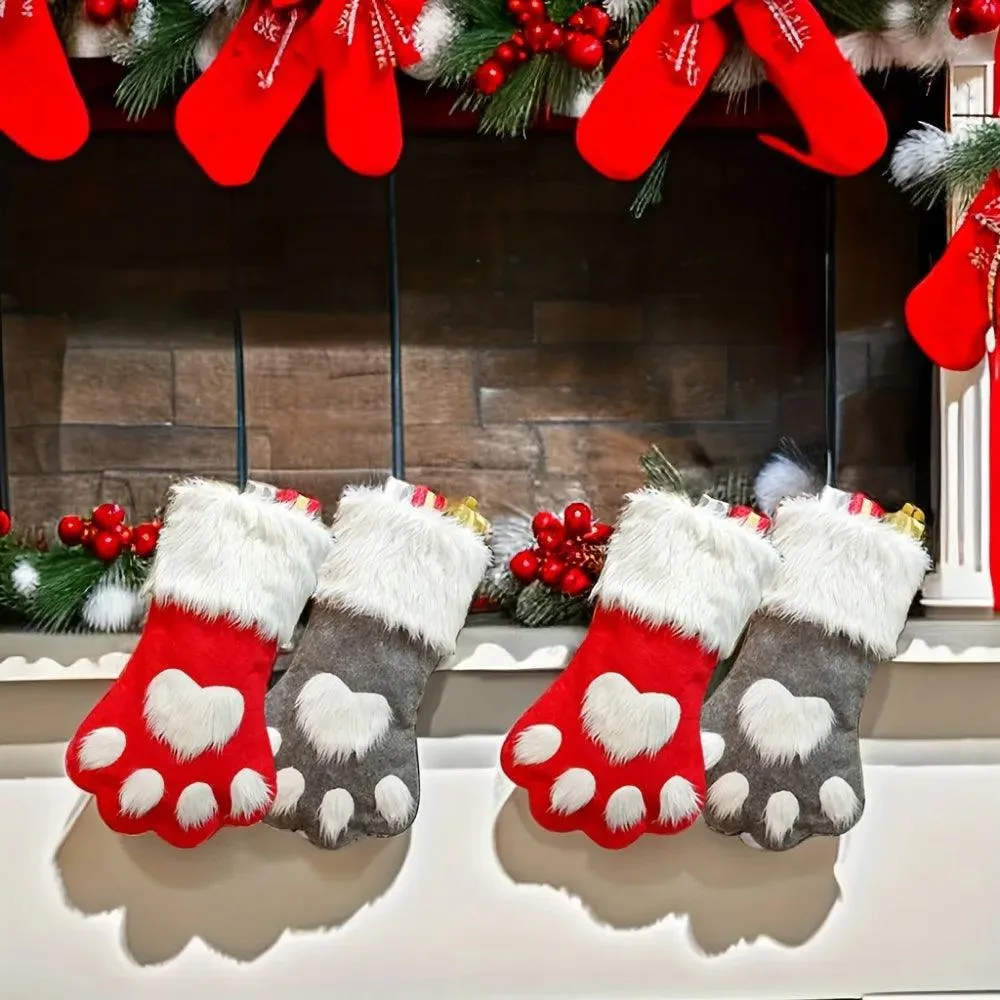 Christmas Stocking Gift Bag, Dog Cat Paw Socks