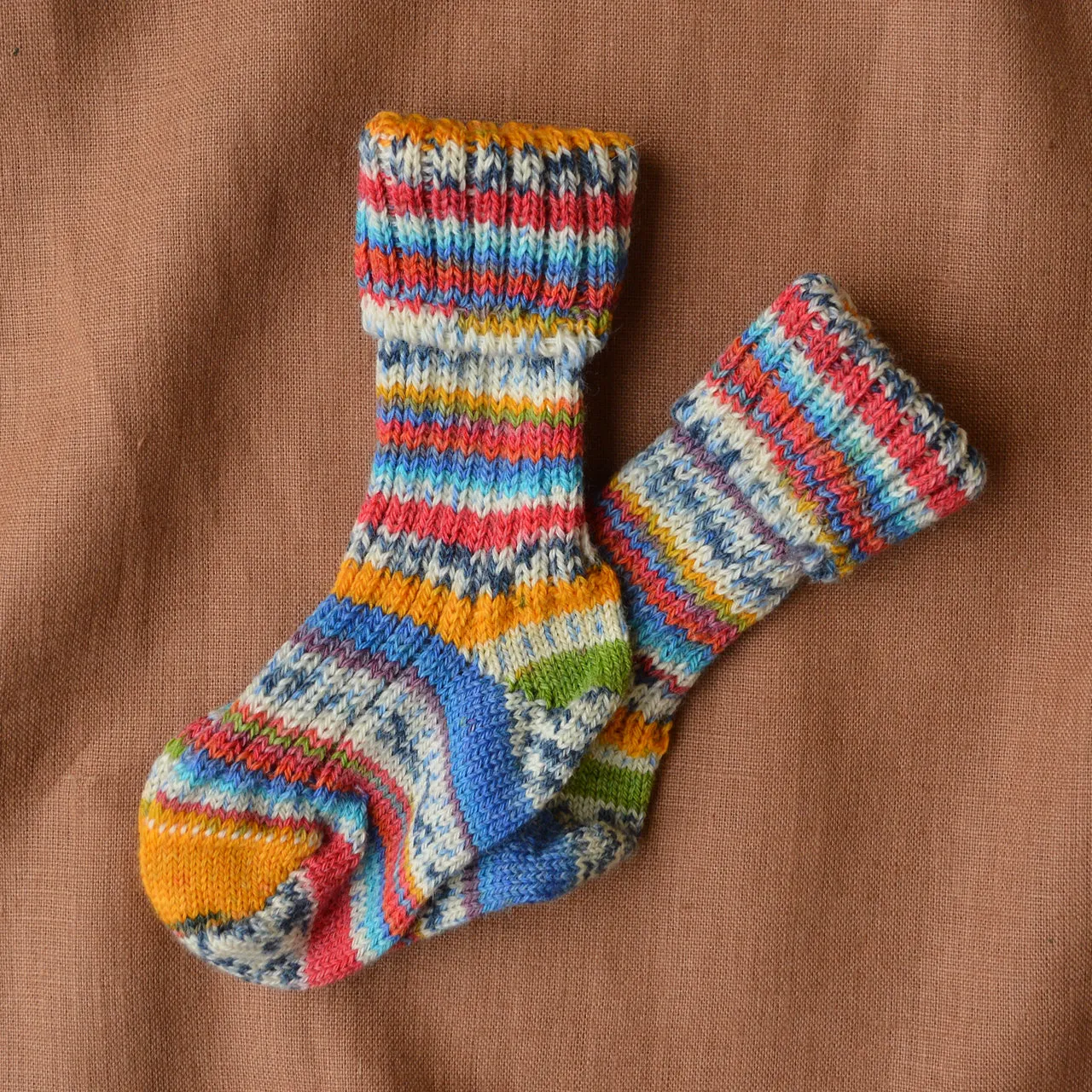 Chunky Knit Baby Socks in 100% Wool - Stripes (0-24m)