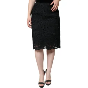 Dolce & Gabbana Black Floral Lace High Waist Pencil Cut Skirt