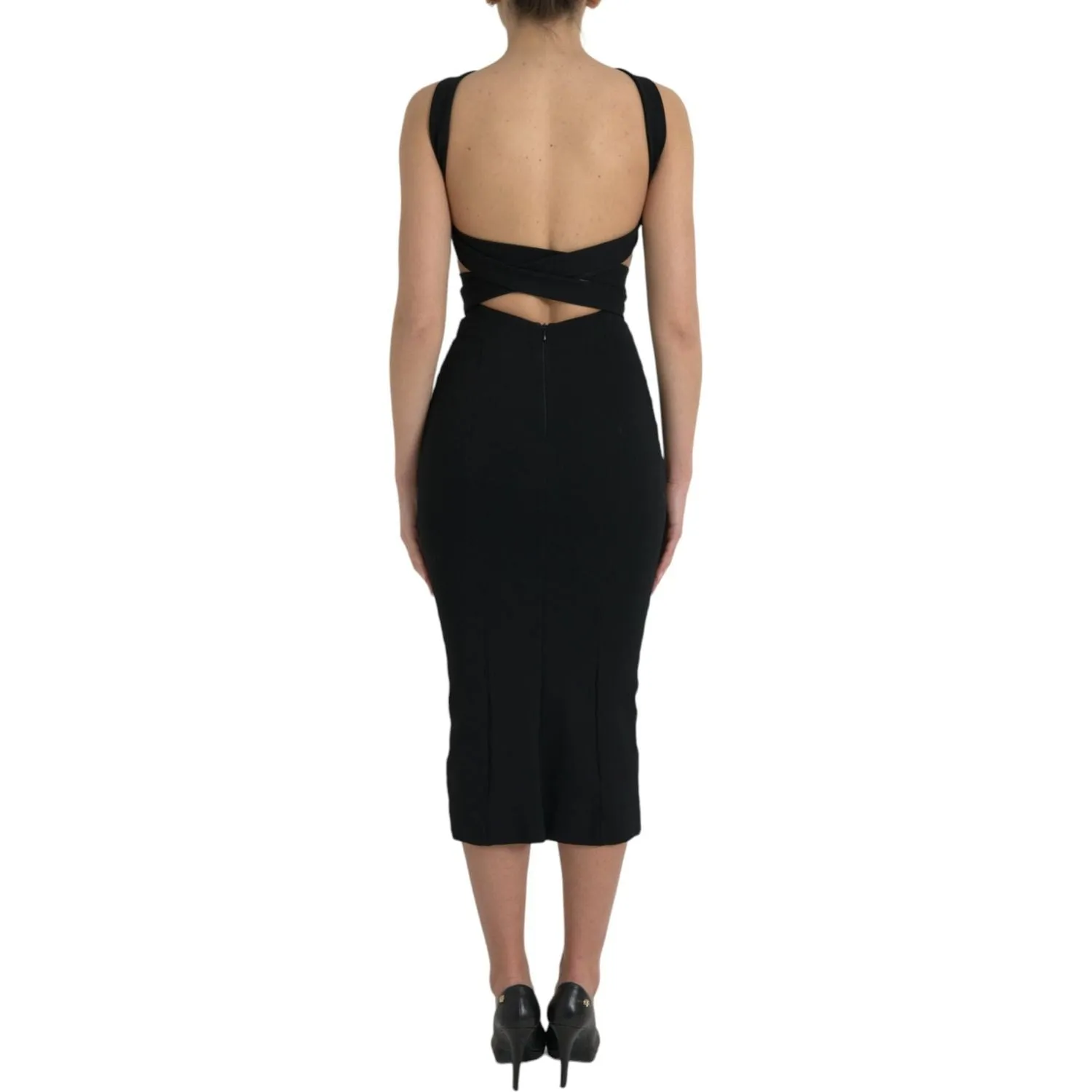 Dolce & Gabbana Elegant Black Sheath Halter Midi Dress