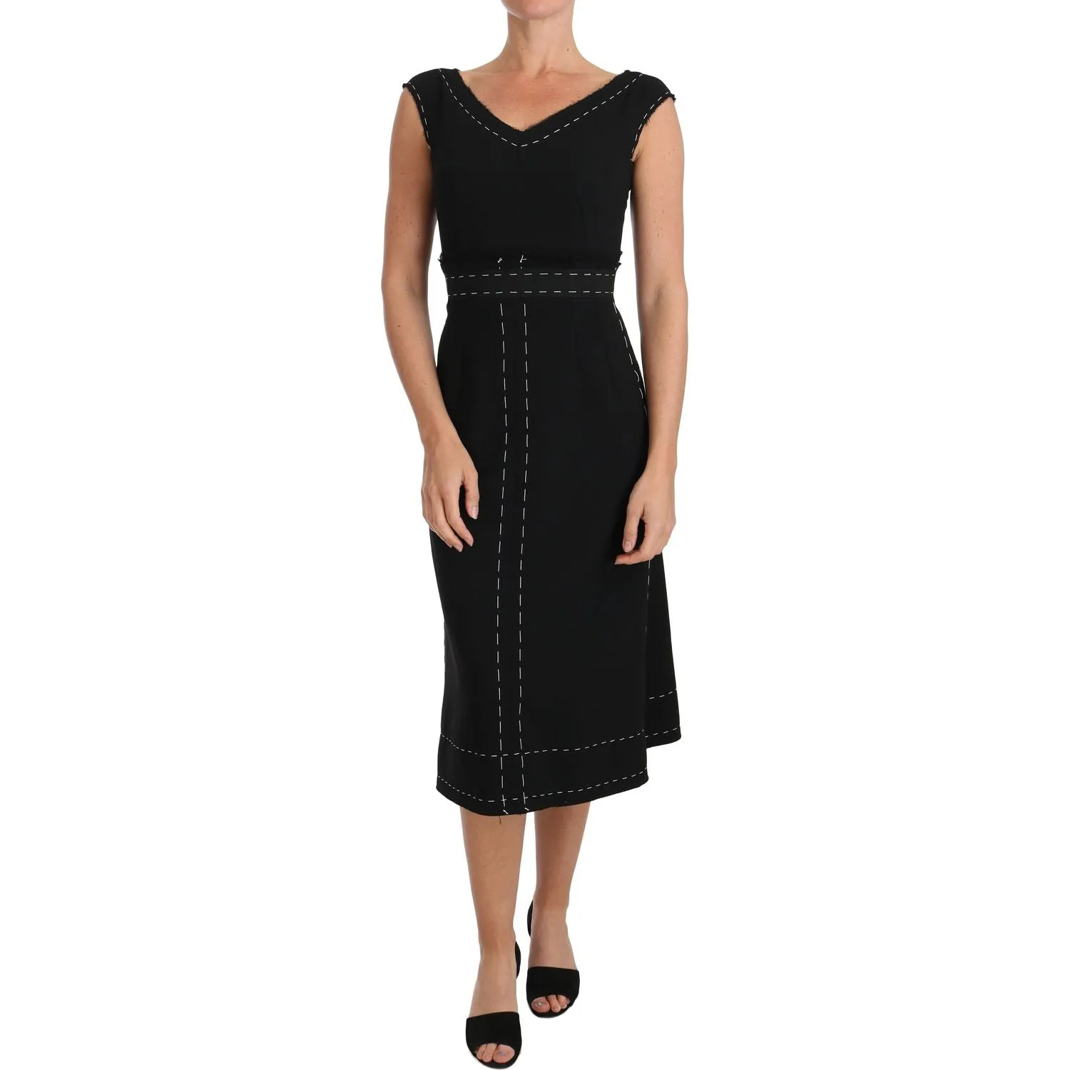 Dolce & Gabbana Elegant Black Sheath Wool Dress