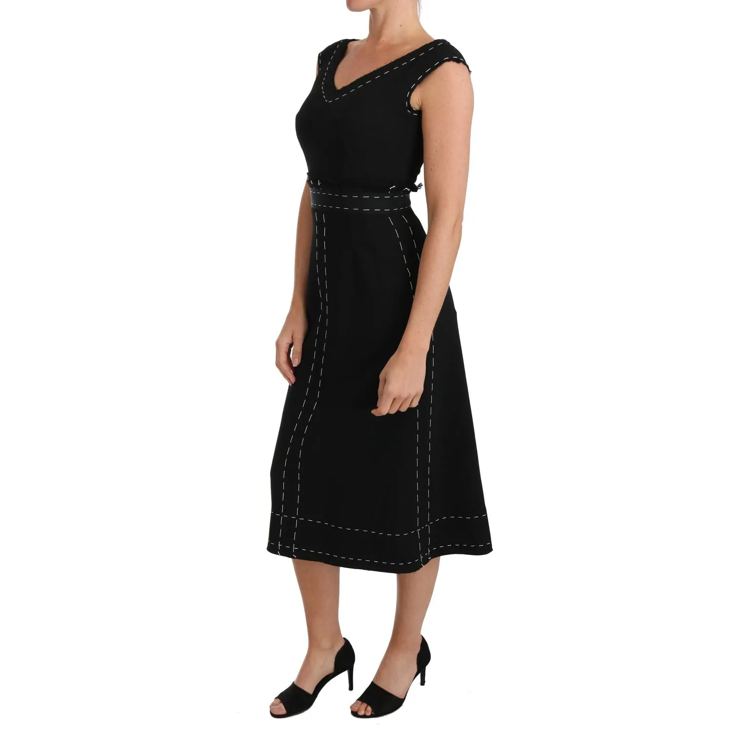 Dolce & Gabbana Elegant Black Sheath Wool Dress