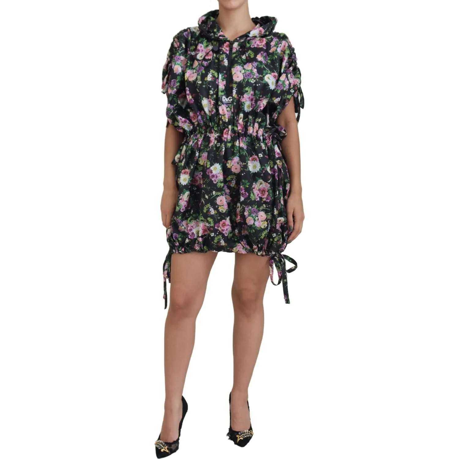 Dolce & Gabbana Elegant Floral Mini Dress with Logo Detail