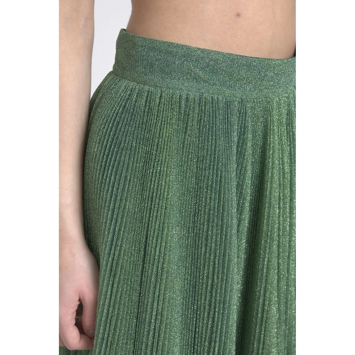 Dolce & Gabbana Enchanting Metallic Green Pleated A-Line Skirt