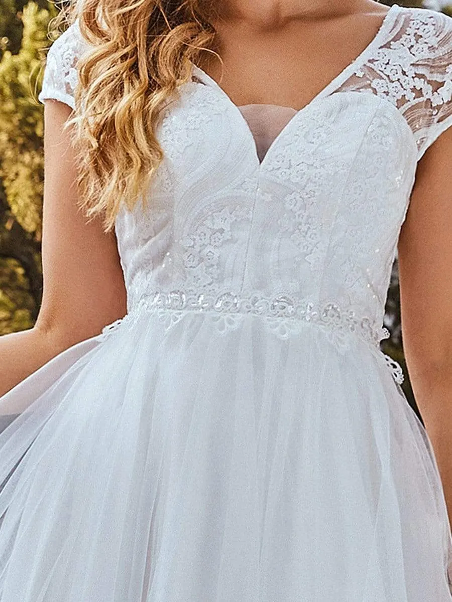 Elegant Cap Sleeves Casual Applique Outdoor Wedding Dress