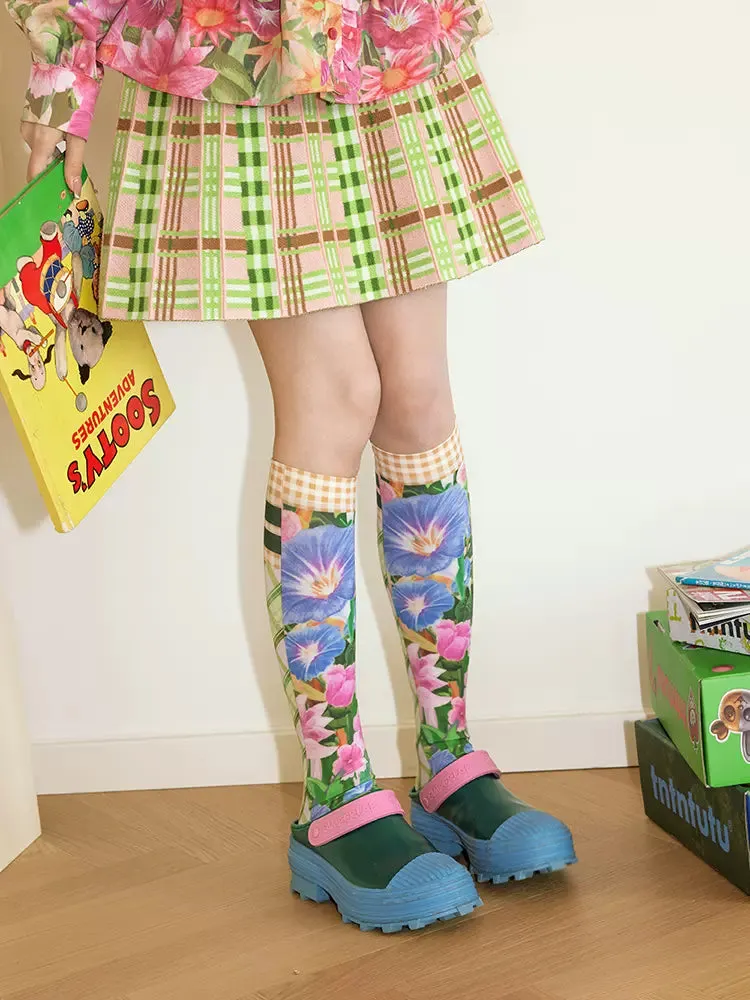 Flower plaid print socks【s0000007771】