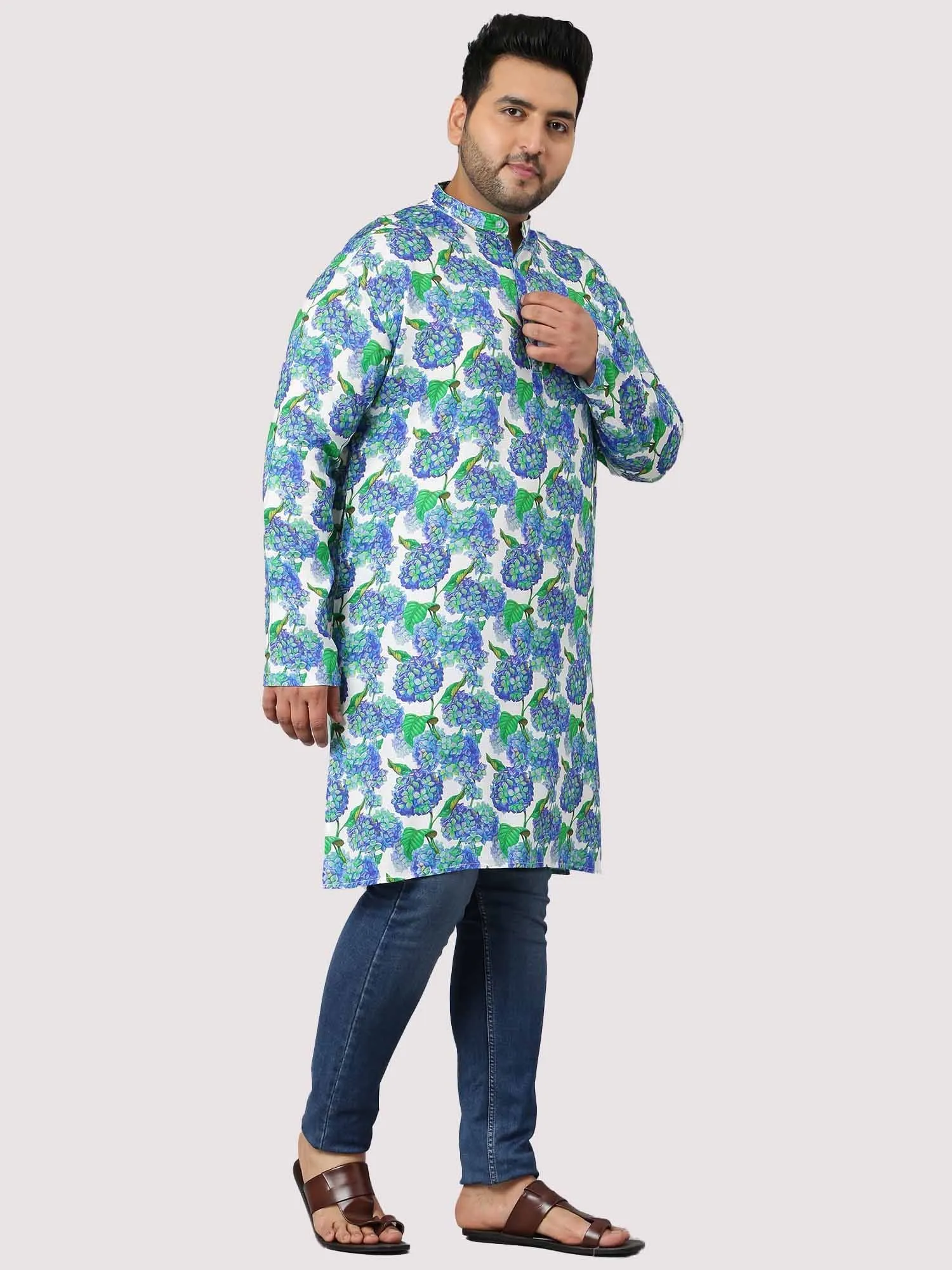 Flowering Shrubs Printed Kurta Men's Plus Size