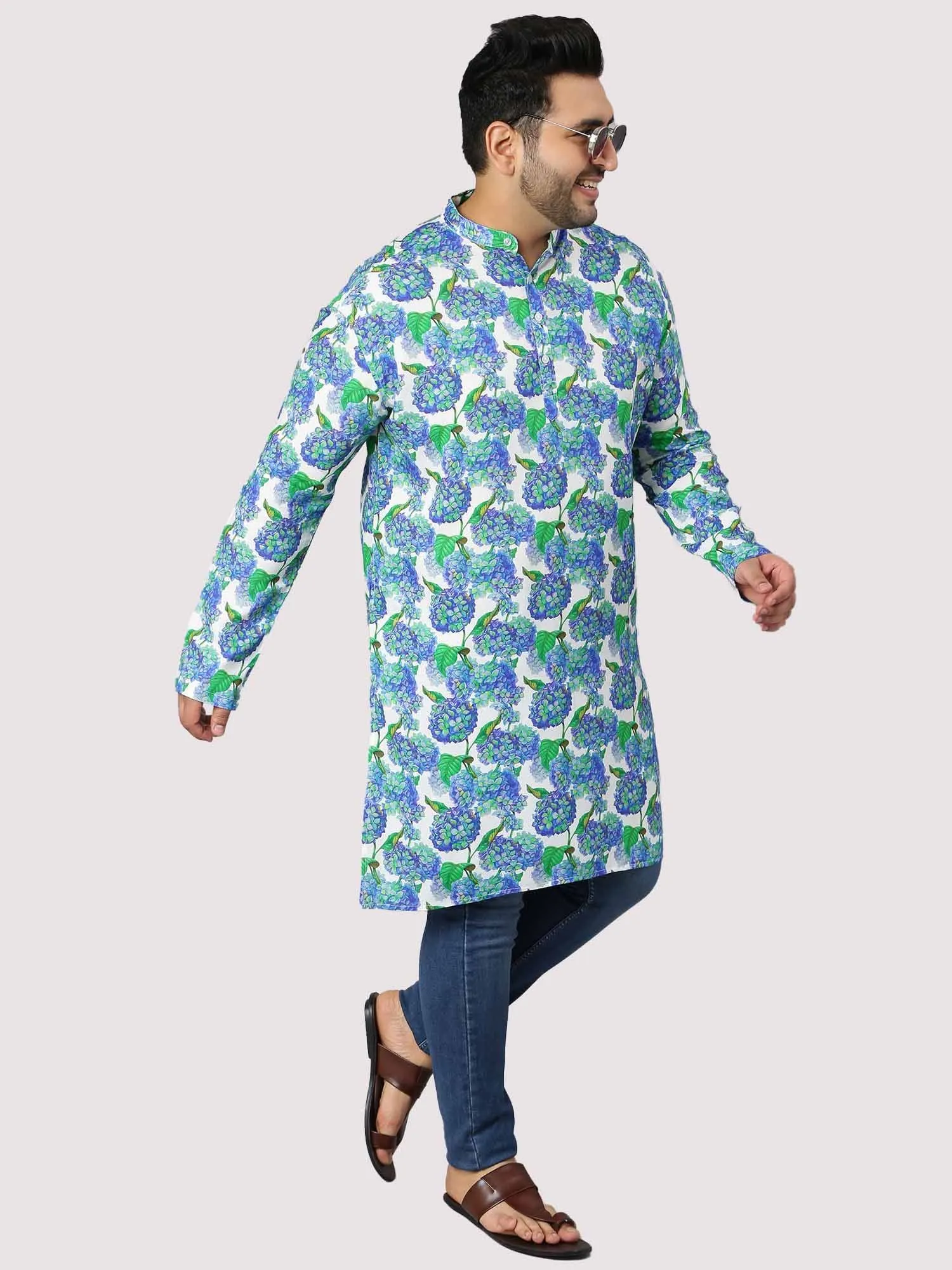 Flowering Shrubs Printed Kurta Men's Plus Size