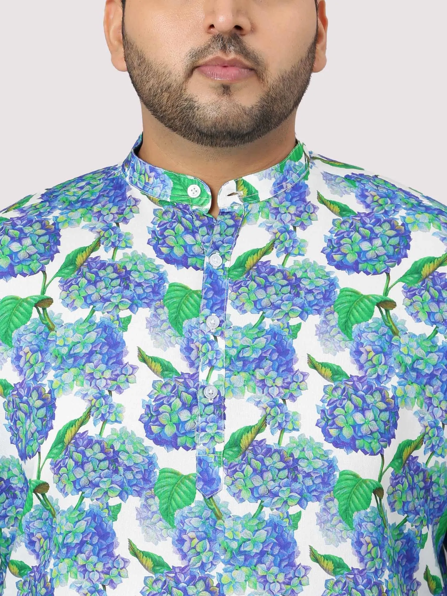 Flowering Shrubs Printed Kurta Men's Plus Size